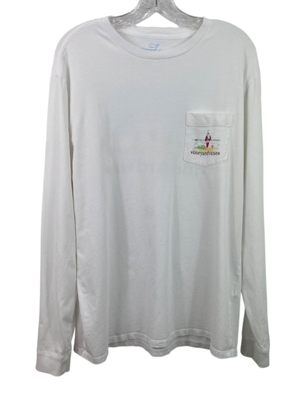 Vineyard Vines Santa Off Duty Long-Sleeve Pocket Tee White Size Large